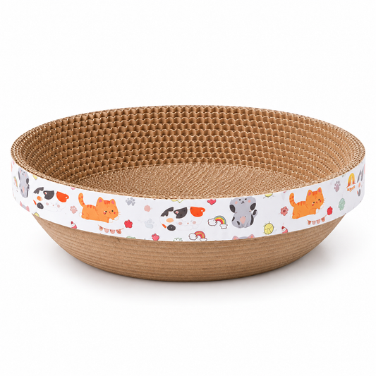 All-in-One Round Corrugated Cardboard Cat Bed with Toy
