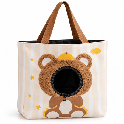 Breathable Canvas Pet Carrier Bag with Cartoon Print – Crossbody & Handheld