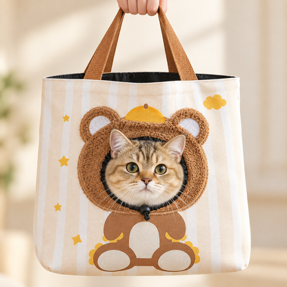 Breathable Canvas Pet Carrier Bag with Cartoon Print – Crossbody & Handheld