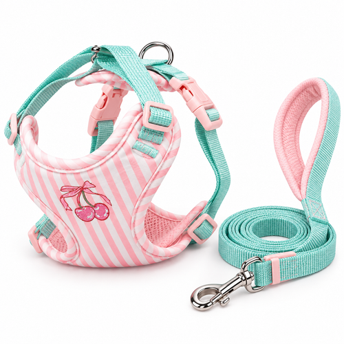 Pink Striped Adjustable Dog Harness