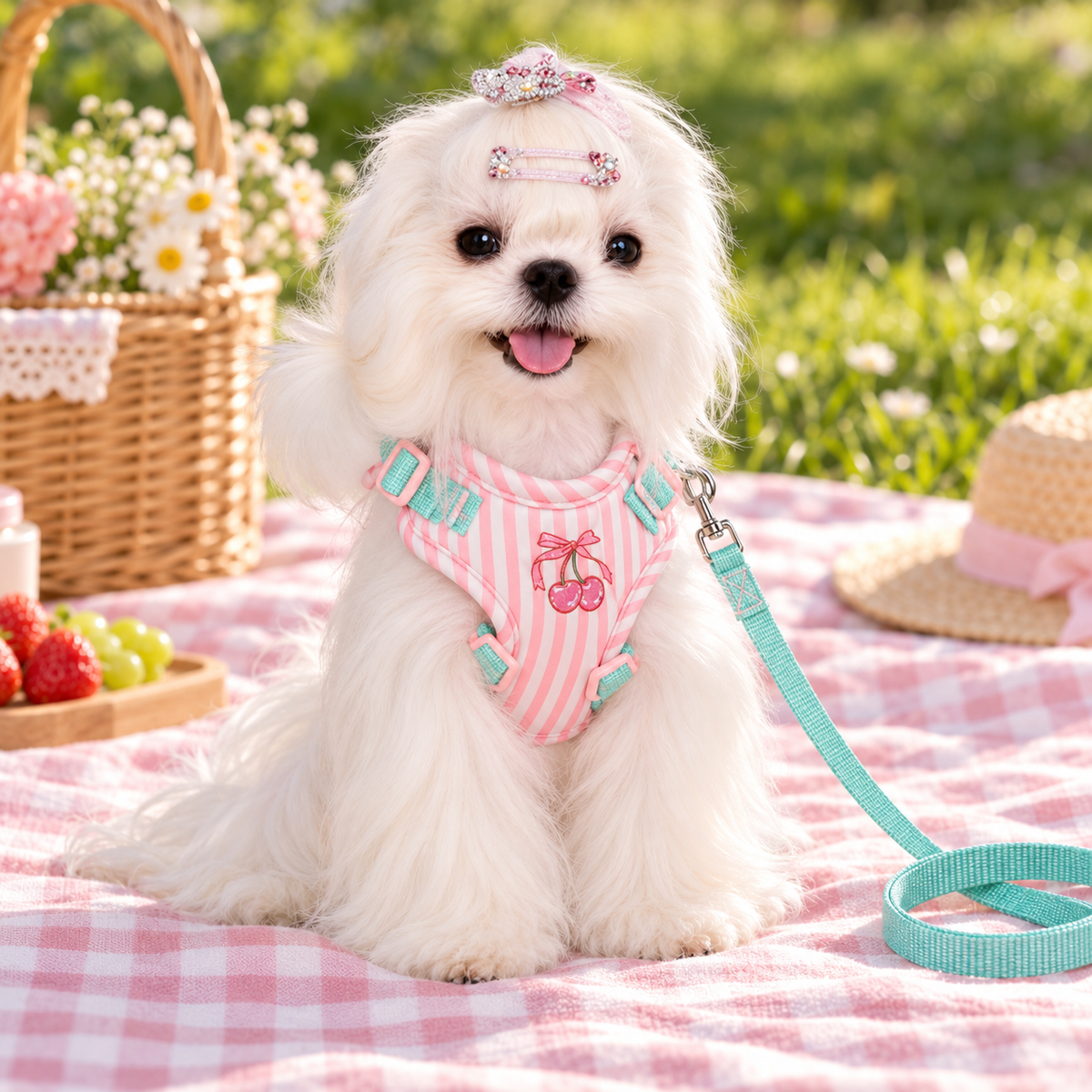 Pink Striped Adjustable Dog Harness
